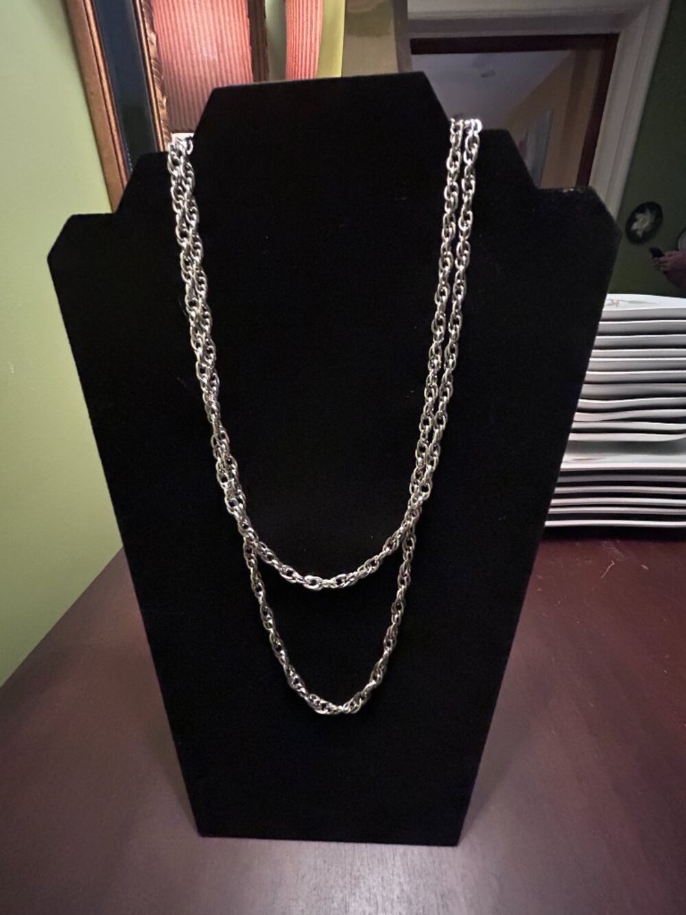 Vintage Monet Silver Rope Chain 56in Signed Long